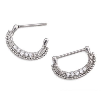 14g Steel Nipple Clicker with Crystals and Layered Bead Design