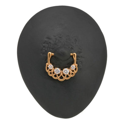 14g Gold-Plated Nipple Clicker with Crystals and Interlaced Loop Design — Clicker Mechanism