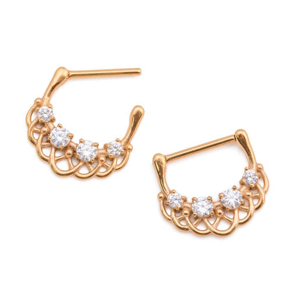 14g Gold-Plated Nipple Clicker with Crystals and Interlaced Loop Design (Full Size)