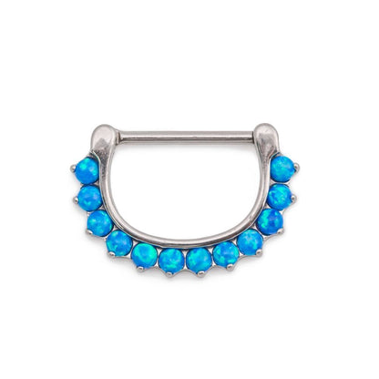 14g Twelve Opal Steel Nipple Clicker - Monster Steel