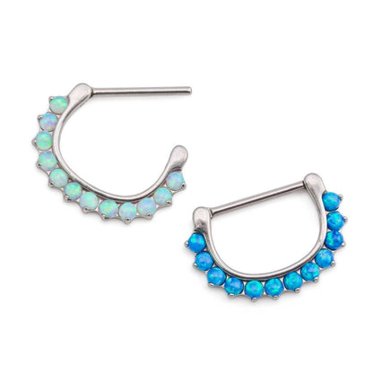 14g Stainless Steel Nipple Clicker with Twelve Opals (Full Size)