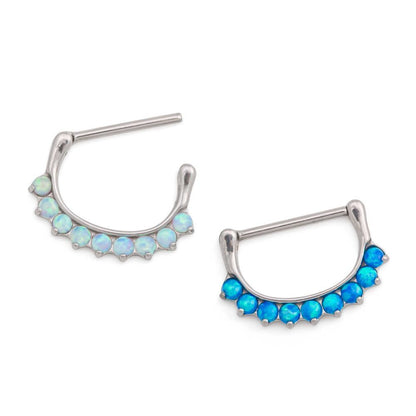 14g Stainless Steel Nipple Clicker with Nine Opals