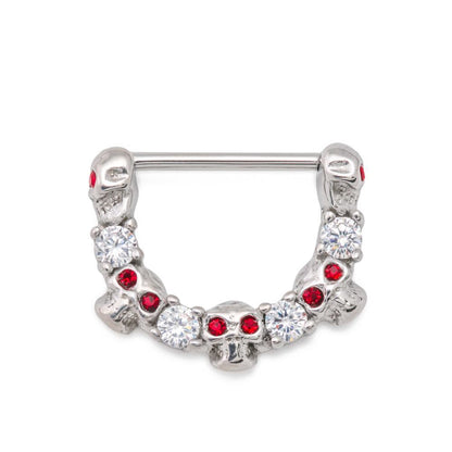 14g Skull Steel Nipple Clicker with Crystals — Price Per 1 - Monster Steel