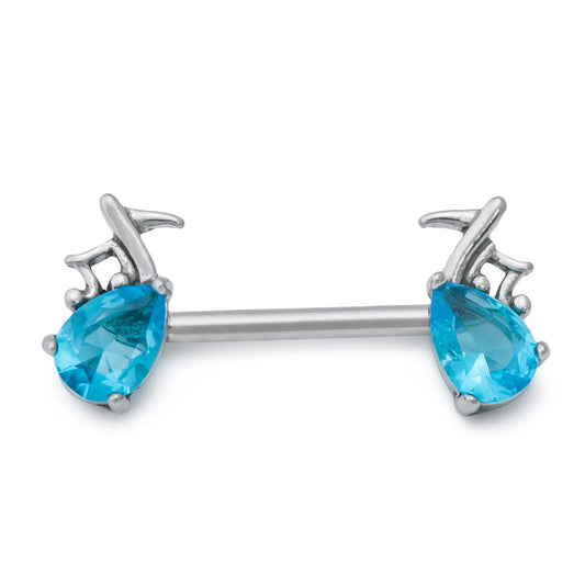 14g 9/16” Aqua Jeweled Musical Note Steel Nipple Barbell — Price Per 1 - Monster Steel