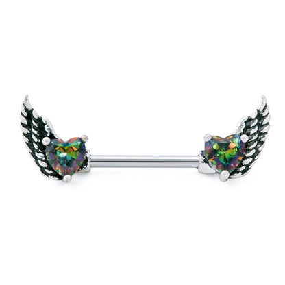 14g 9/16” Winged Heart Jewel Steel Nipple Barbell — Price Per 1 - Monster Steel