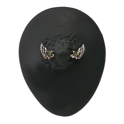 14g 9/16” Winged Heart Jewel Steel Nipple Barbell — Detached End Charm