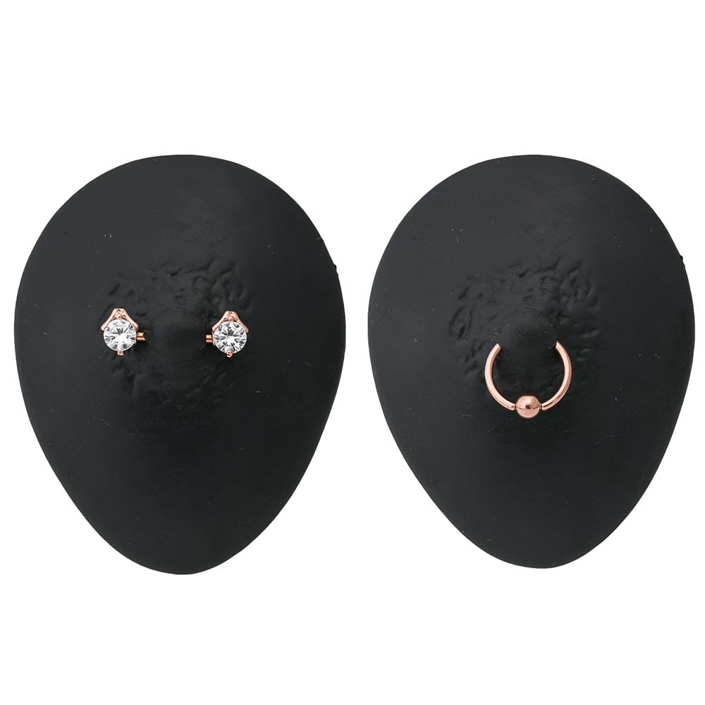 14g PVD Rose Gold Nipple Jewelry Set — Prong-Set Crystal — Detail