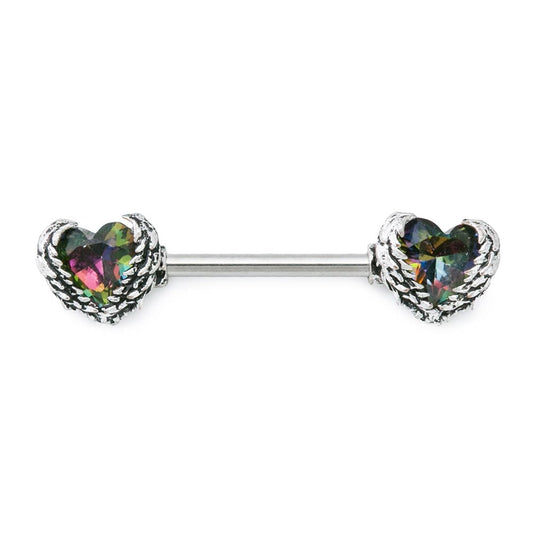 14g 9/16” Seraph Wing Heart Steel Nipple Barbell — Price Per 1 - Monster Steel