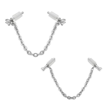 20g 1/4” Crystal Nose Bones with Chain — Set of Two Pairs - Monster Steel