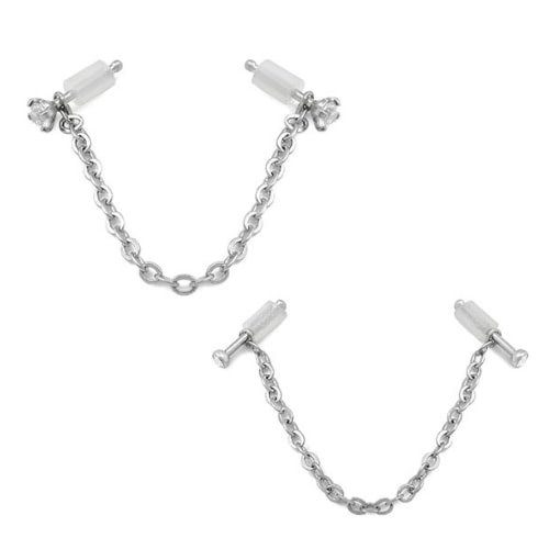 20g 1/4” Crystal Nose Bones with Chain — Set of Two Pairs - Monster Steel