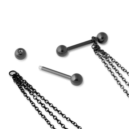 14g Oriental Fan Black PVD Tiered Chain Nipple Jewelry
