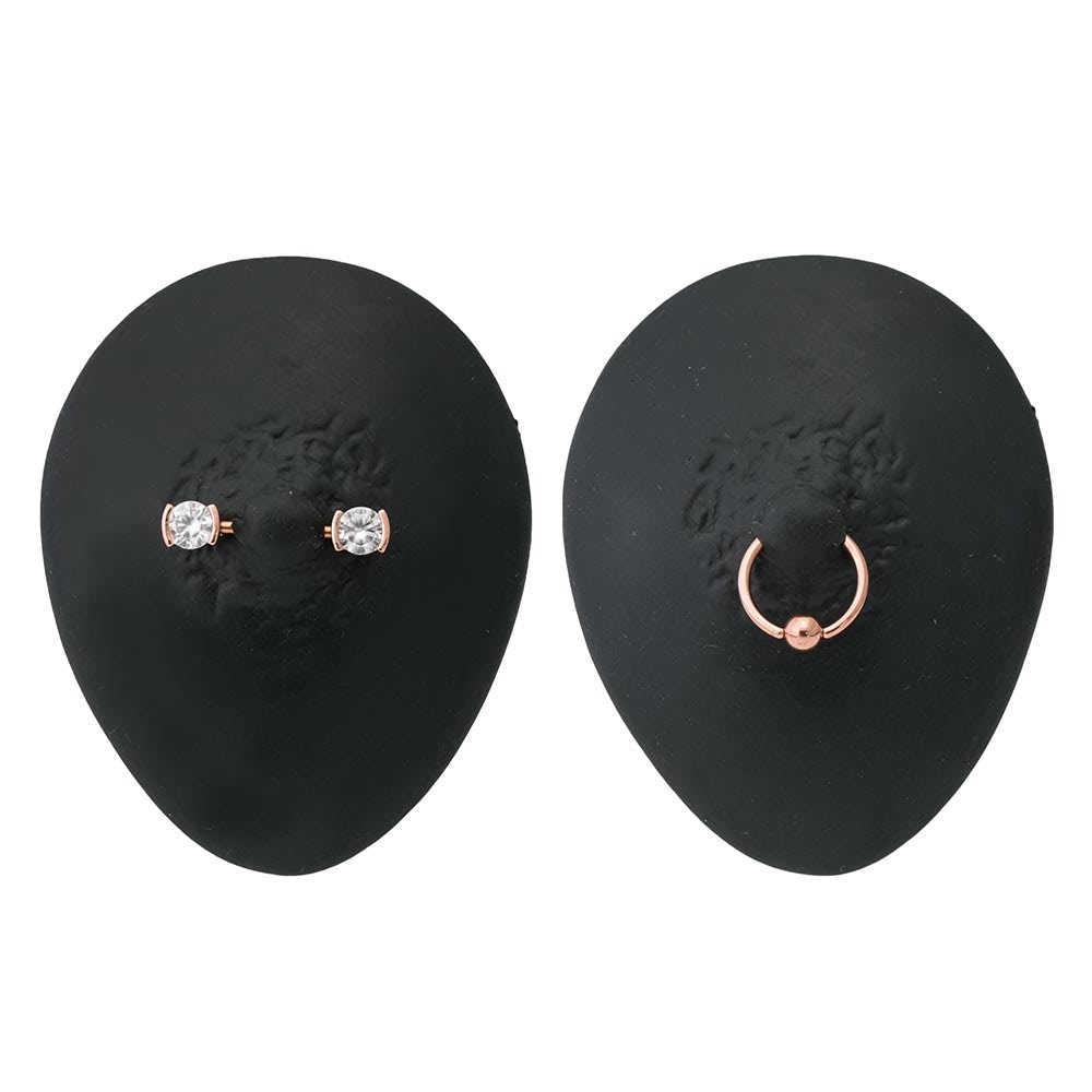 14g PVD Rose Gold Nipple Jewelry Set — Bezel-Set Crystal