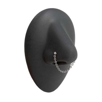 Jeweled Steel Nose Bones with Chain — Light Red — Disassembled