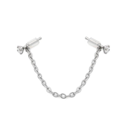 20g 1/4” Crystal Nose Bone Chain and Ring Jewelry Set - Monster Steel