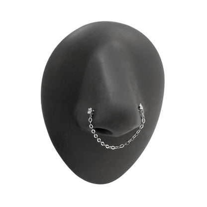 20g 1/4” Crystal Nose Bones with Chain — Prong Set Jewel on Silicone Nose (Side)