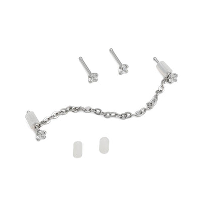 20g 1/4” Crystal Nose Bone Jewelry Set — One Pair with Chain Plus Two Studs - Monster Steel
