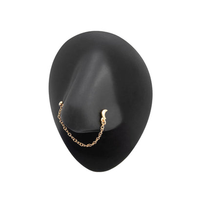 20g 1/4” PVD Gold Celestial Magic Nose Bones with Chain on Silicone Nose Body Bit — Profile View