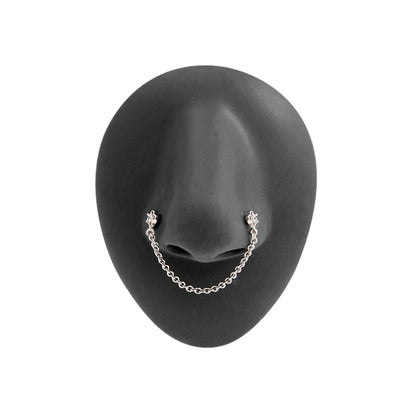 20g 1/4” Rhodium Plated Crystal Wallflower Nose Bones with Chain (Thumbnail)