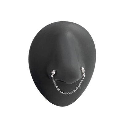 20g 1/4” Rhodium Plated Crystal Wallflower Nose Bones with Chain on Silicone Nose Body Bit