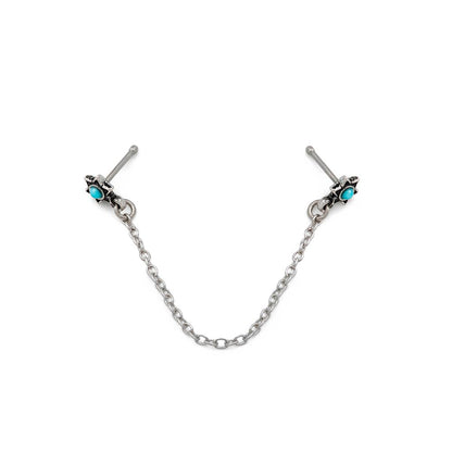 20g 1/4” Teal Opal Star Nose Bones with Chain - Monster Steel
