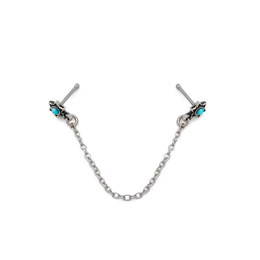 20g 1/4” Teal Opal Star Nose Bones with Chain - Monster Steel
