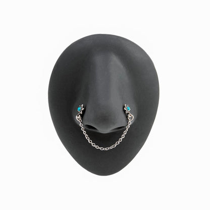 20g 1/4” Teal Opal Star Nose Bones with Chain (Thumbnail)