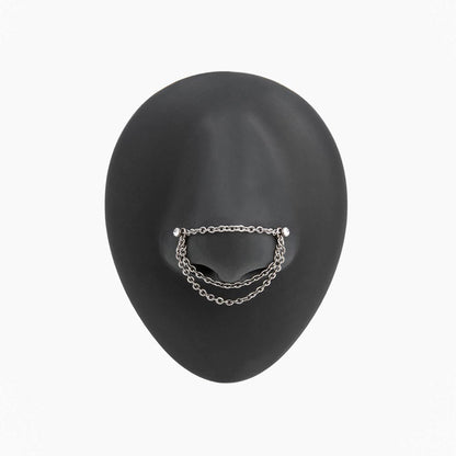 20g 1/4” Rhodium Plated Crystal Nose Bones with Tiered Chains (Thumbnail)