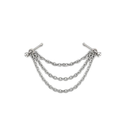 20g 1/4” Rhodium Plated Crystal Nose Bones with Tiered Chains - Monster Steel
