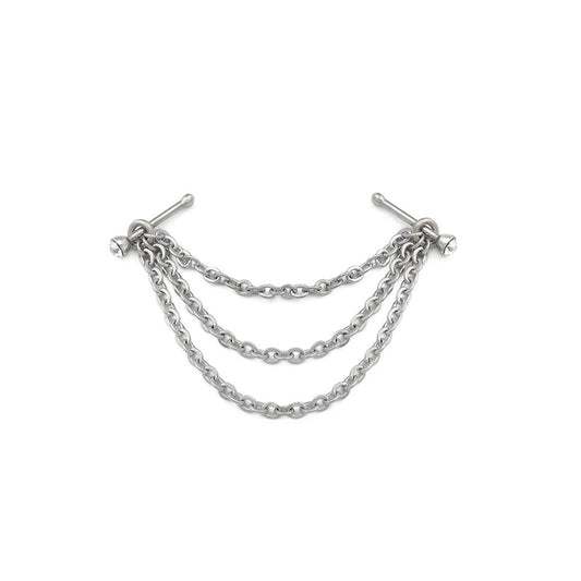 20g 1/4” Rhodium Plated Crystal Nose Bones with Tiered Chains - Monster Steel