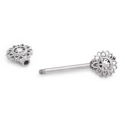 14g 9/16” Geometric Sunflower Steeel Nipple Barbell — Price Per 2 (Main)