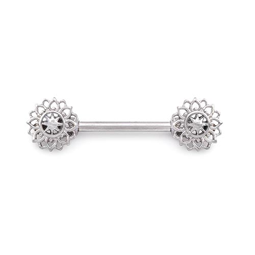 14g 9/16” Geometric Sunflower Steeel Nipple Barbell — Price Per 1 - Monster Steel