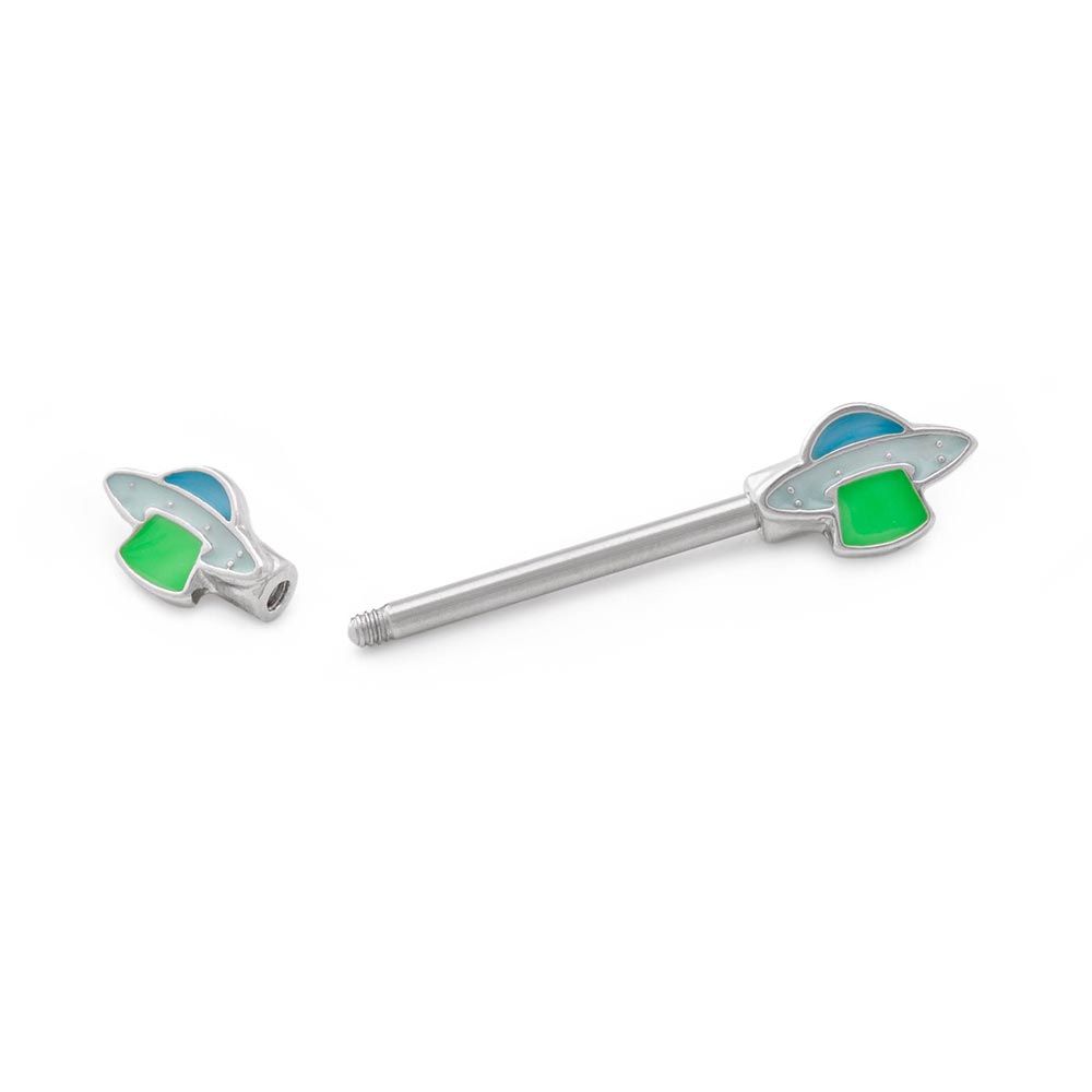 14g 15.5mm UFO Abduction Nipple Barbell — Price Per 1 (On Model)