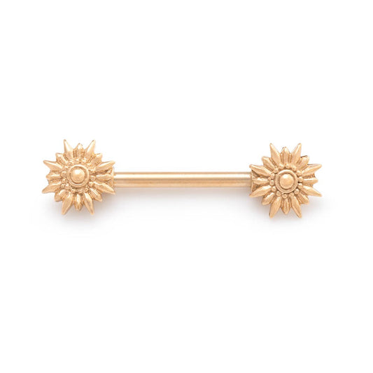 14g 1/2” Star Burst PVD Gold Nipple Barbell — Price Per 1 - Monster Steel