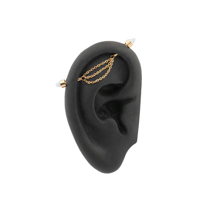 14g 1-1/2” Chained White Opal PVD Gold Cone Ear Jewelry (Thumbnail)