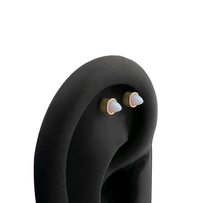 14g 1-1/2” Chained White Opal PVD Gold Cone Ear Jewelry — Side View