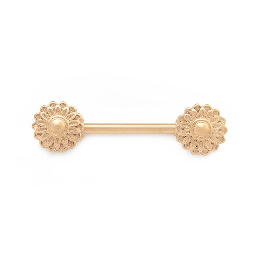 14g 1/2” Chrysanthemum PVD Gold Nipple Barbell — Price Per 1 - Monster Steel
