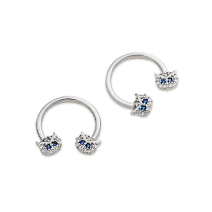 14g 1/2” Externally Threaded Blinged Owl Circular Nipple Barbell — Price Per 1 (threads)