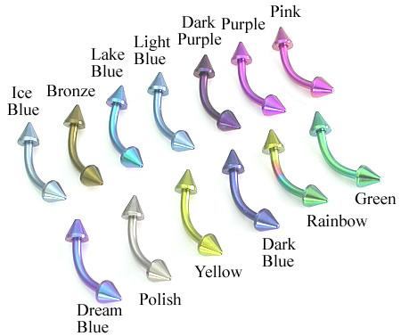 16g Titanium Bent Barbell with Titanium Cones Spikes - Monster Steel