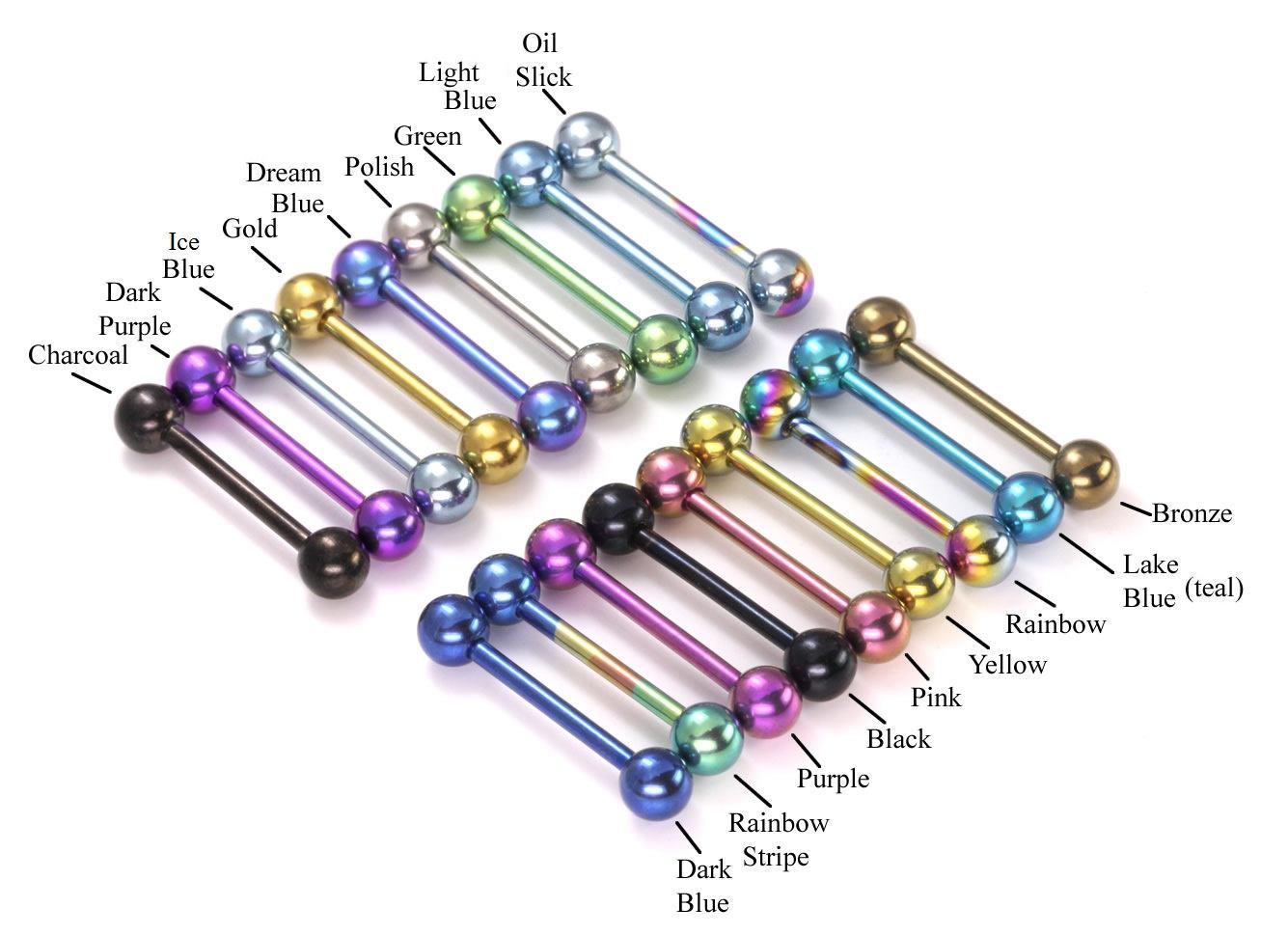 16g Titanium Straight Barbell - Externally Threaded - Color Chart 2