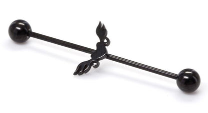 16g 1 3/8” Black Soaring Heart Industrial Barbell- Front View