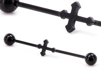 16g 1 3/8" Black Cross Industrial Barbell - Monster Steel