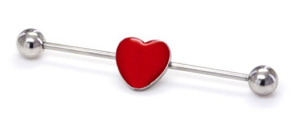 16g 1 3/8” Heart Industrial Barbell- Front View