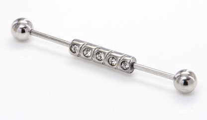 16g 1 3/8” In-Line Jewel Industrial Barbell- Front View