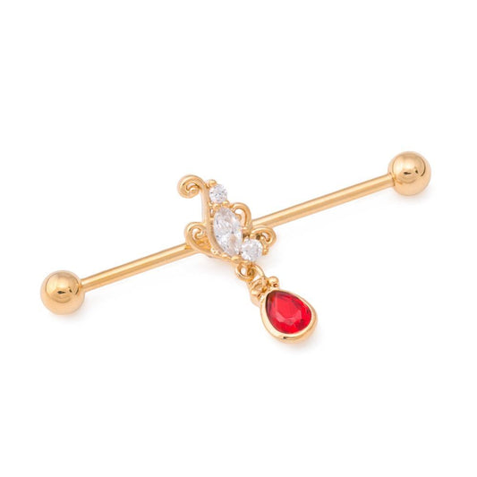14g 1-3/8” Gold-Plated Industrial Barbell with Butterfly Teardrop Charm - Monster Steel