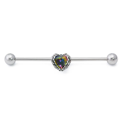 14g 1-1/2” Seraph Wing Heart Steel Industrial Barbell - Monster Steel