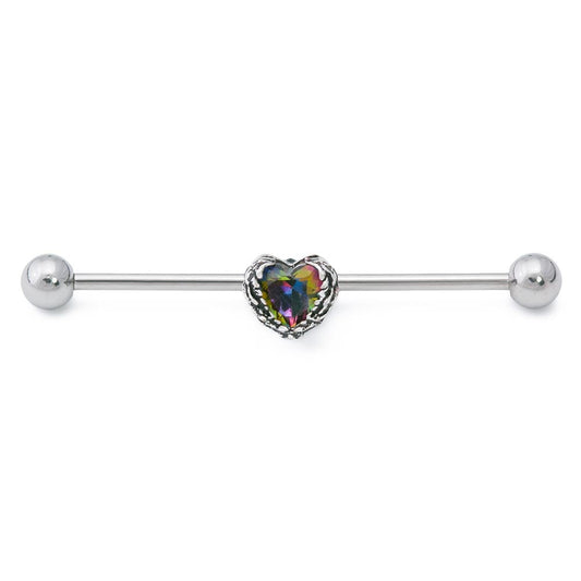 14g 1-1/2” Seraph Wing Heart Steel Industrial Barbell - Monster Steel