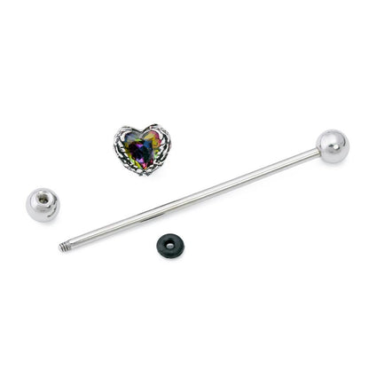 14g 1-1/2” Seraph Wing Heart Steel Industrial Barbell