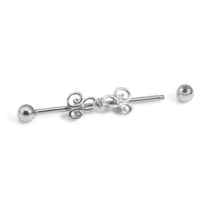 14g 1-3/8” Industrial Barbell with Sterling Silver Plated Jeweled Charm — Price Per 1 - Monster Steel