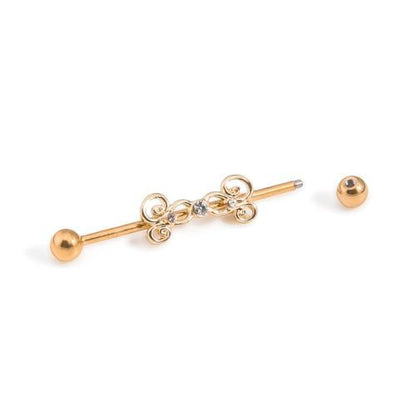 14g 1-3/8” PVD Coated Industrial Barbell with Gold Plated Jeweled Charm — Price Per 1 - Monster Steel