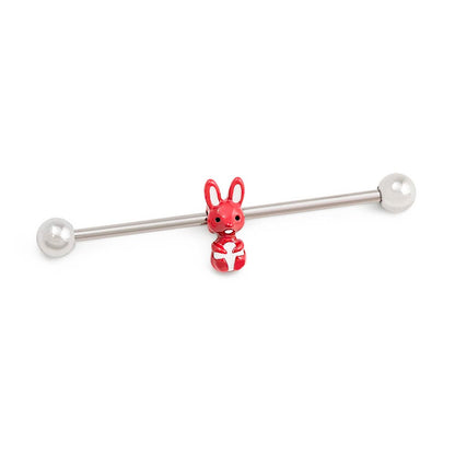 14g 1-1/2” Red Woodland Bunny Industrial Barbell - Monster Steel
